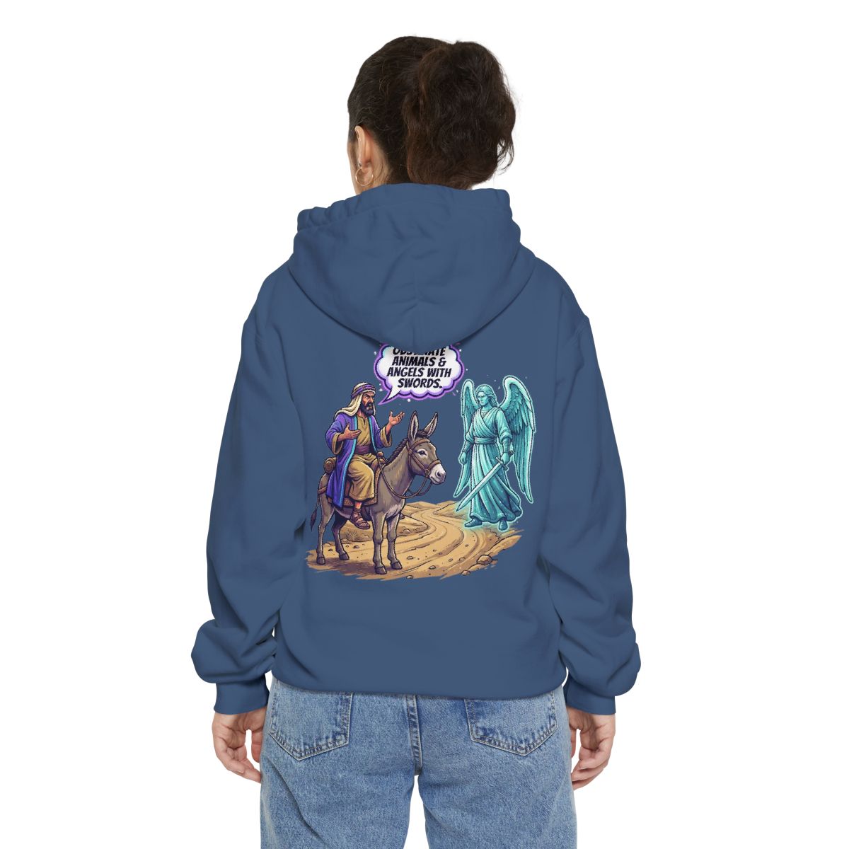 Color: True Navy | Good Book Series Obstinate Animals & Angels With Swords Garment-Dyed Hoodie