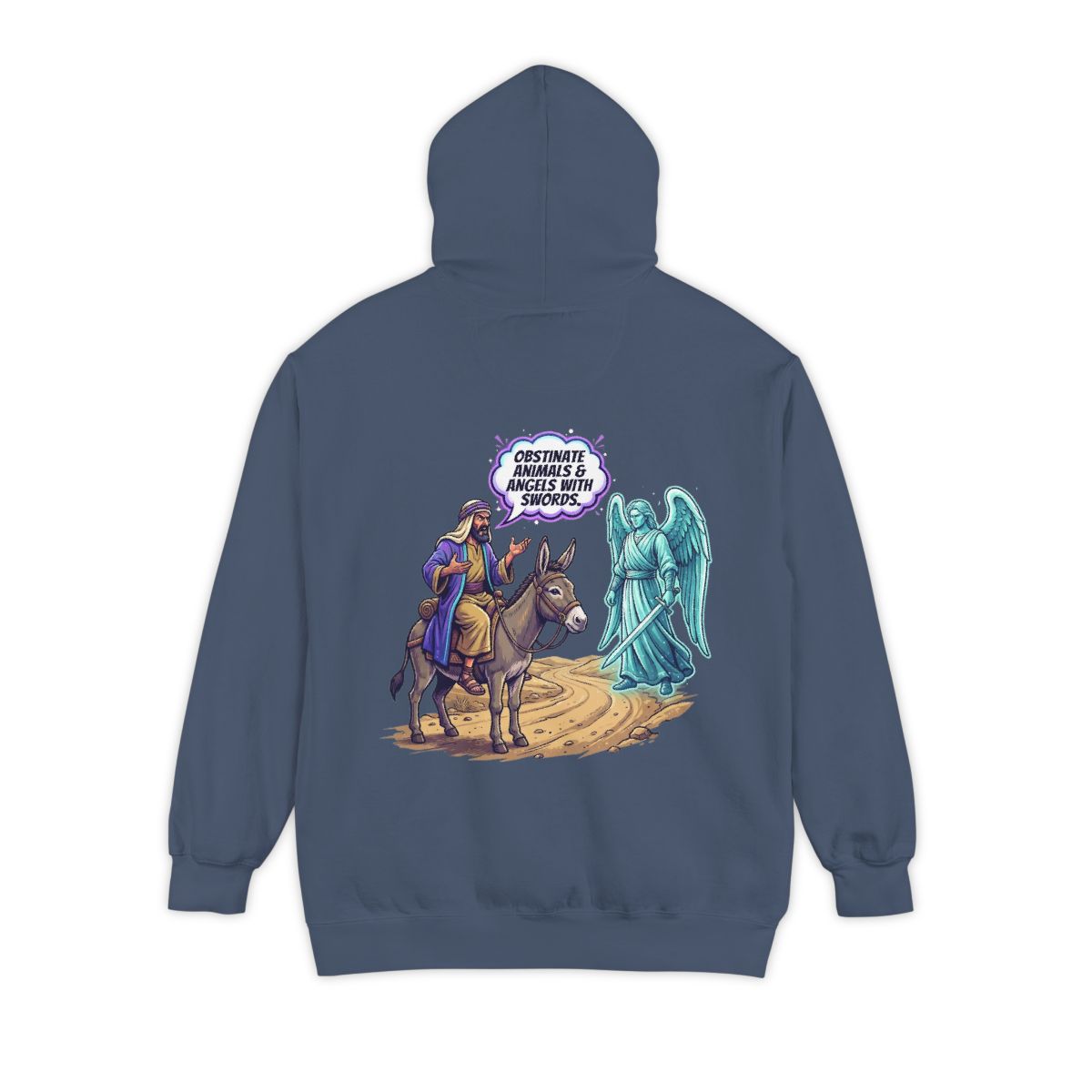 Color: Denim | Good Book Series Obstinate Animals & Angels With Swords Garment-Dyed Hoodie