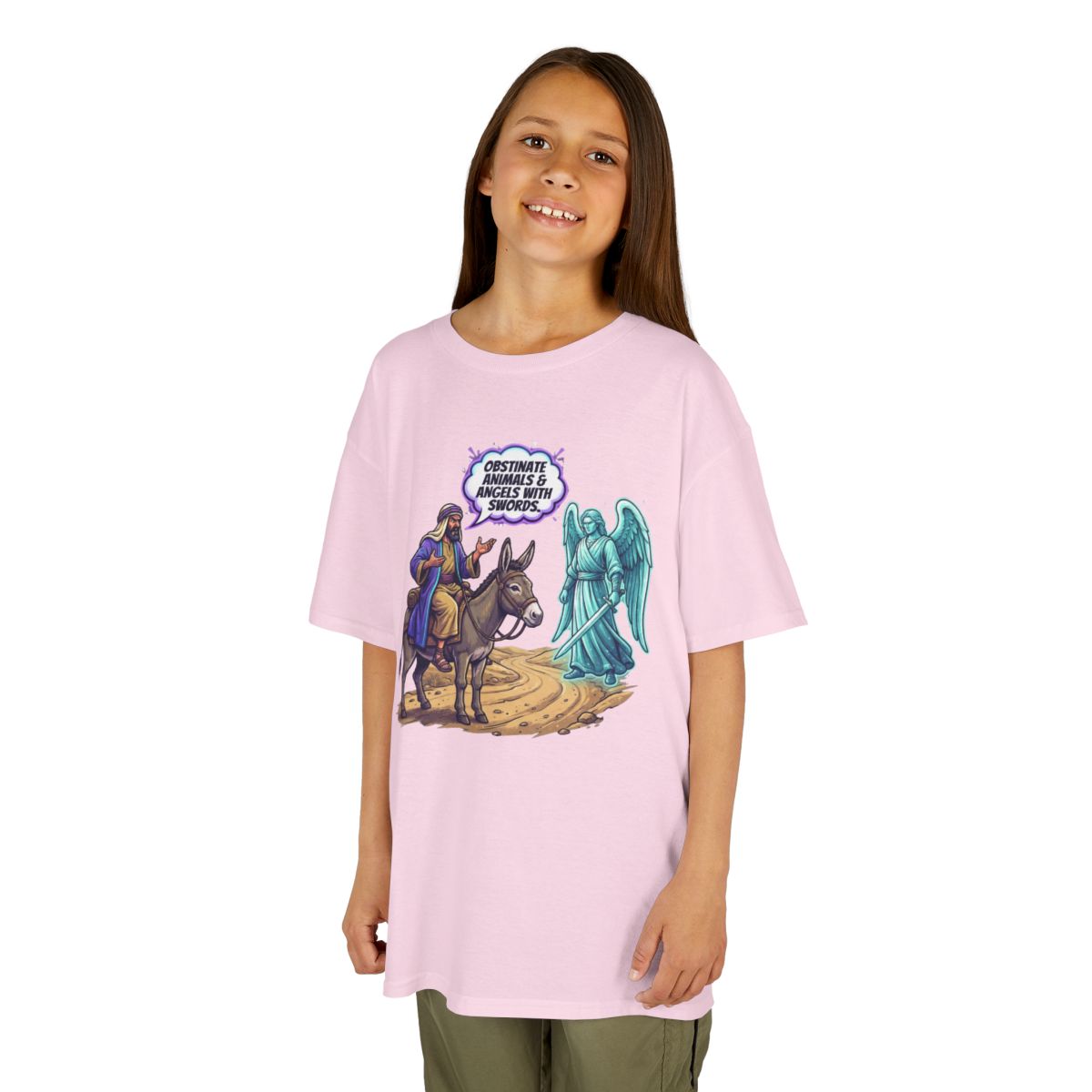 Color: Light Pink | Good Book Series Obstinate Animals & Angels With Swords Kids Tee