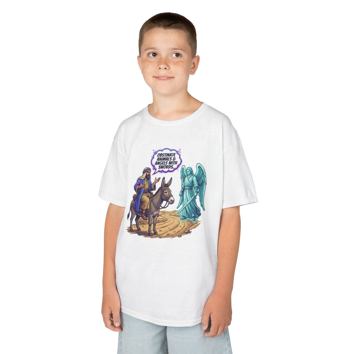 Color: White | Good Book Series Obstinate Animals & Angels With Swords Kids Tee