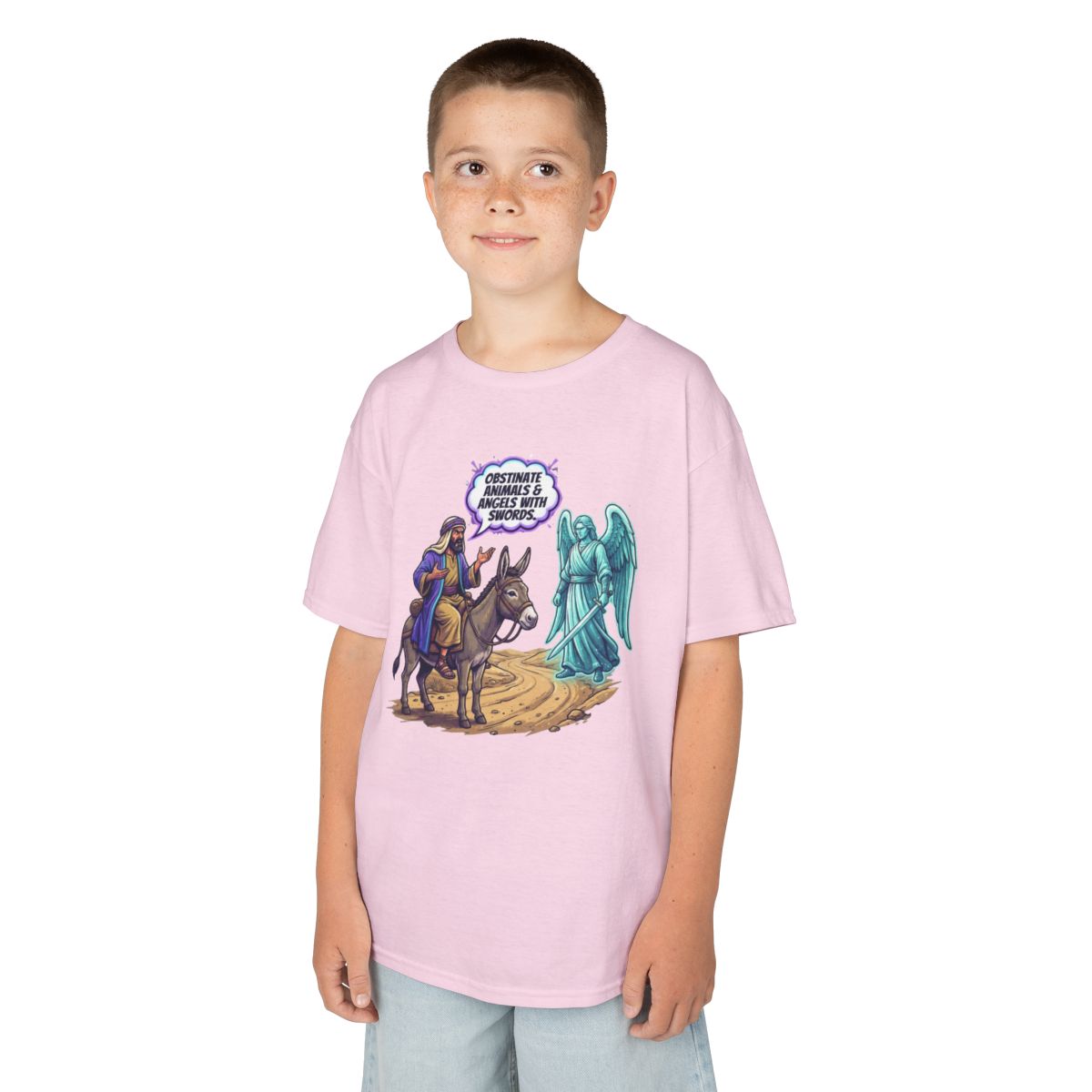 Color: Light Pink | Good Book Series Obstinate Animals & Angels With Swords Kids Tee