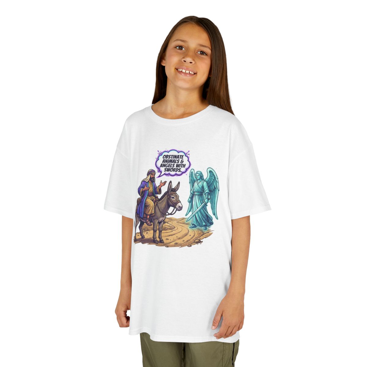 Color: White | Good Book Series Obstinate Animals & Angels With Swords Kids Tee