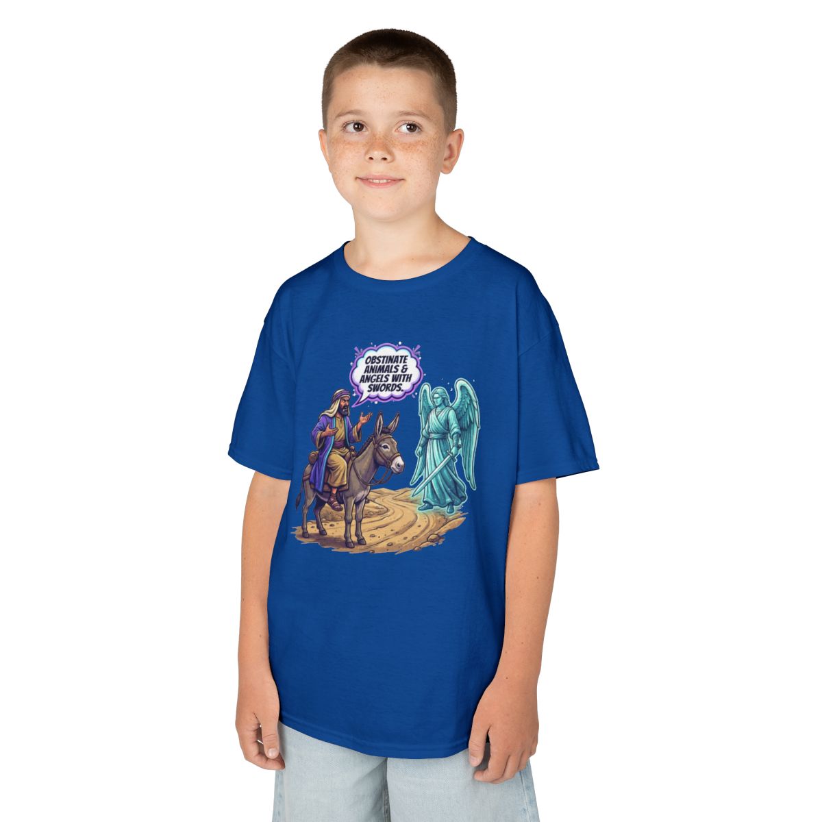 Color: Royal | Good Book Series Obstinate Animals & Angels With Swords Kids Tee