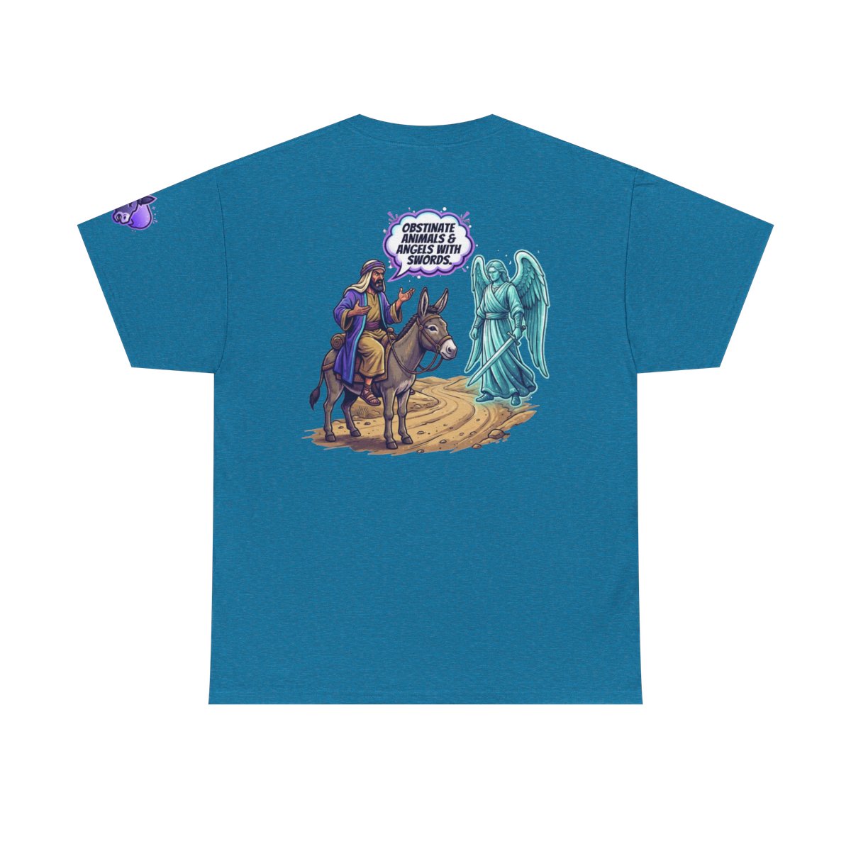 Color: Antique Sapphire | Good Book Series Obstinate Animals & Angels With Swords Premium Graphic Tee