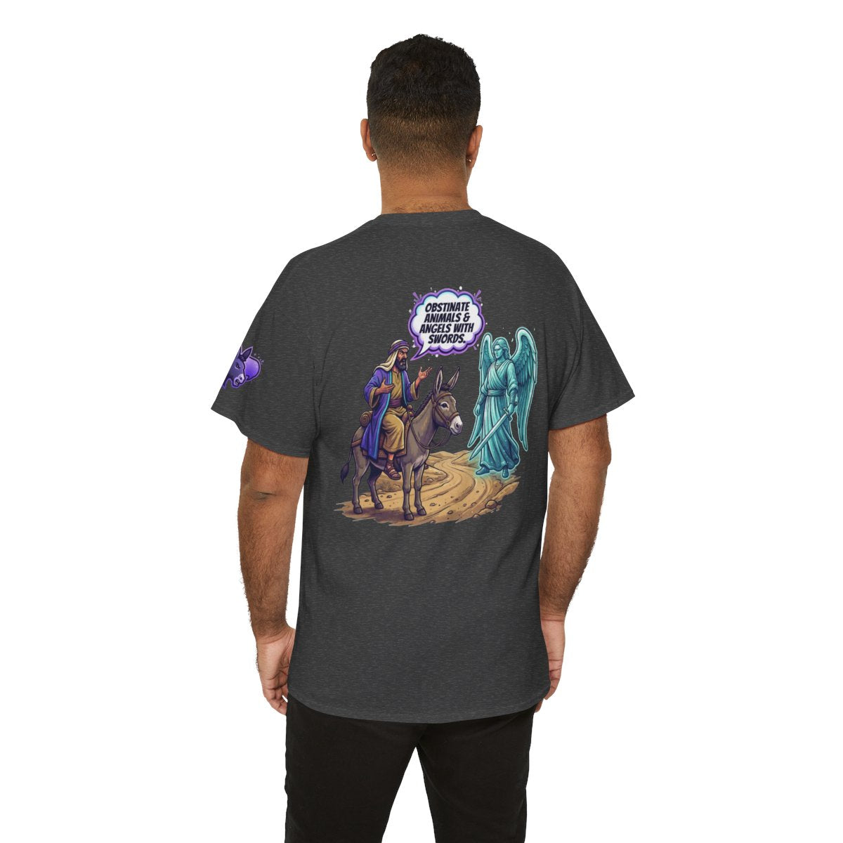 Color: Dark Heather | Good Book Series Obstinate Animals & Angels With Swords Premium Graphic Tee
