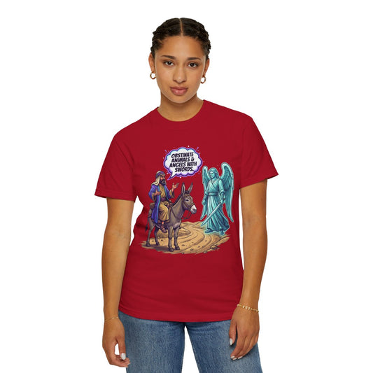 Color: Red | Good Book Series Obstinate Animals & Angels With Swords Unisex Garment-Dyed Tee