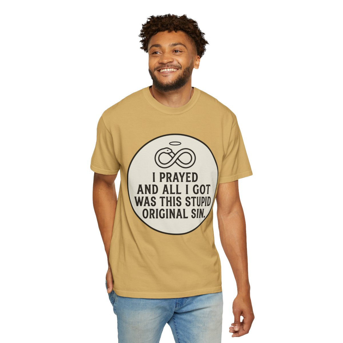 Color: Mustard | Good Book Series Original Sin Unisex Garment-Dyed Tee