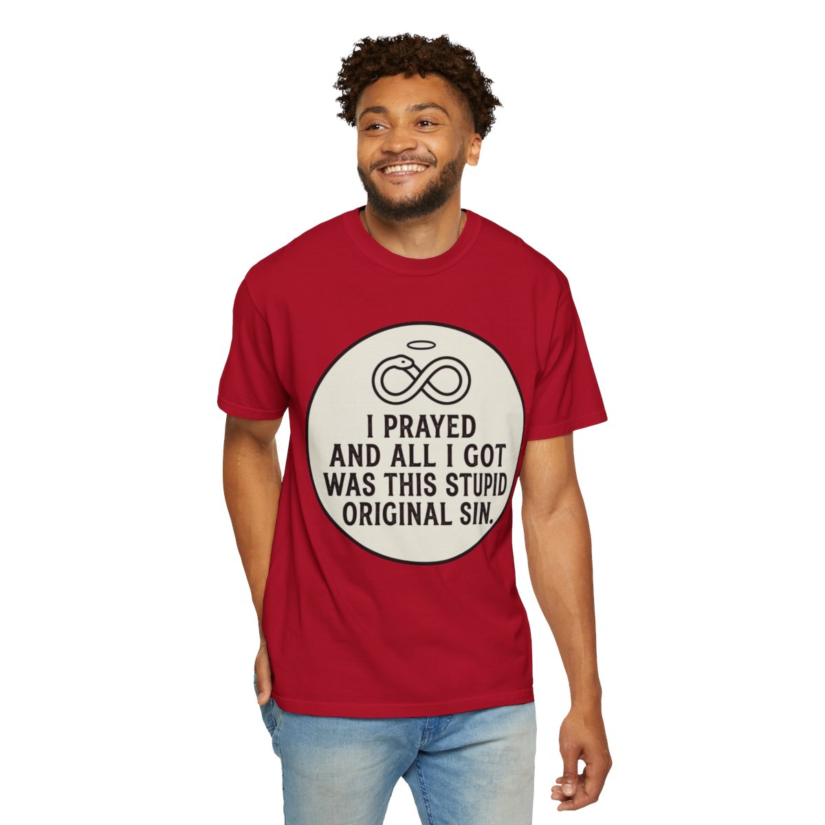Color: Red | Good Book Series Original Sin Unisex Garment-Dyed Tee