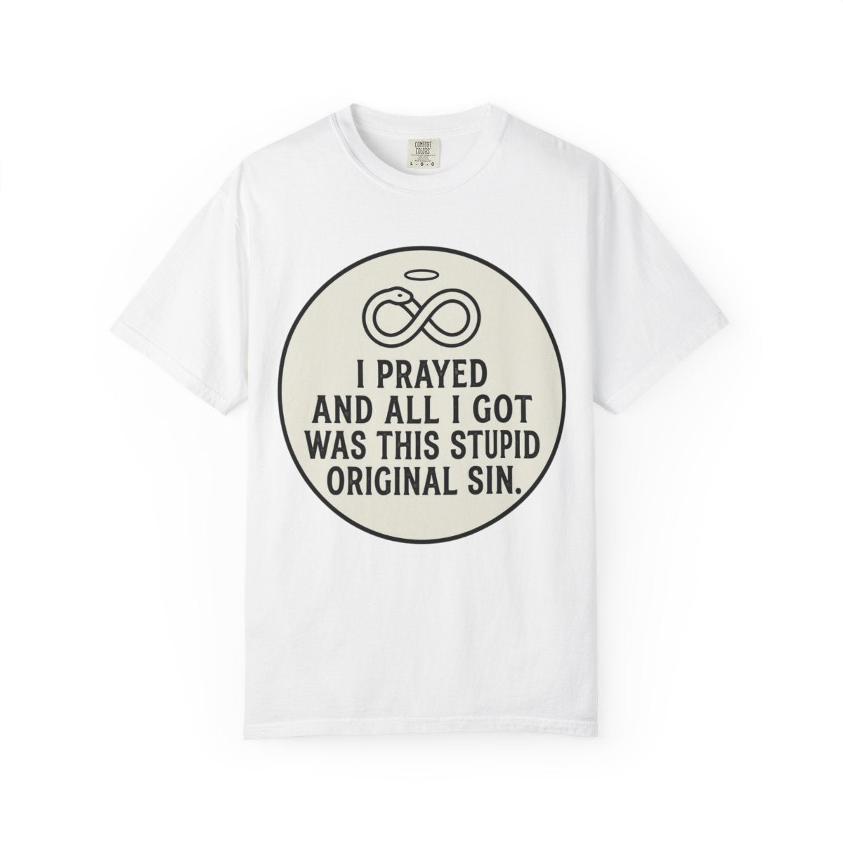 Color: White | Good Book Series Original Sin Unisex Garment-Dyed Tee
