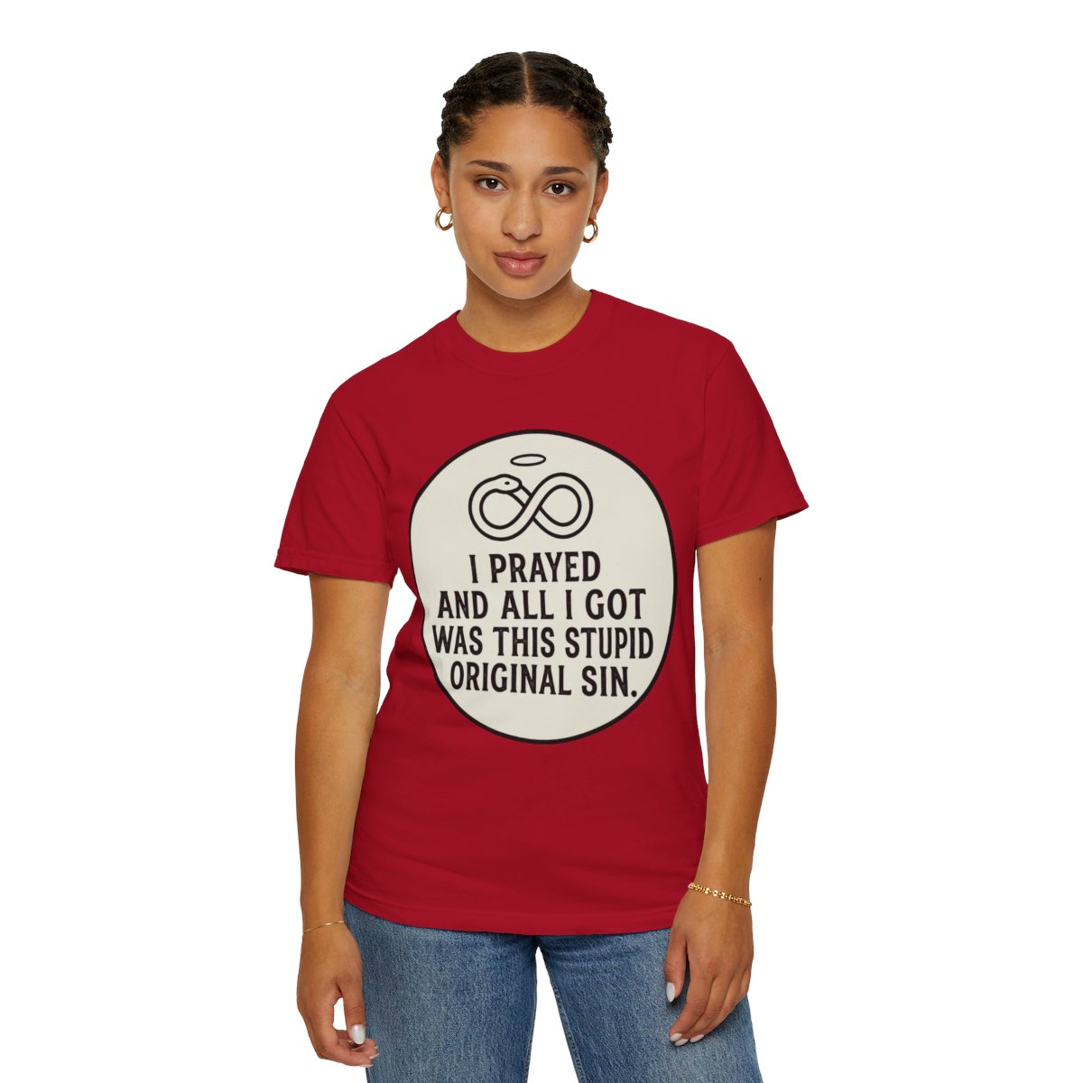 Color: Red | Good Book Series Original Sin Unisex Garment-Dyed Tee
