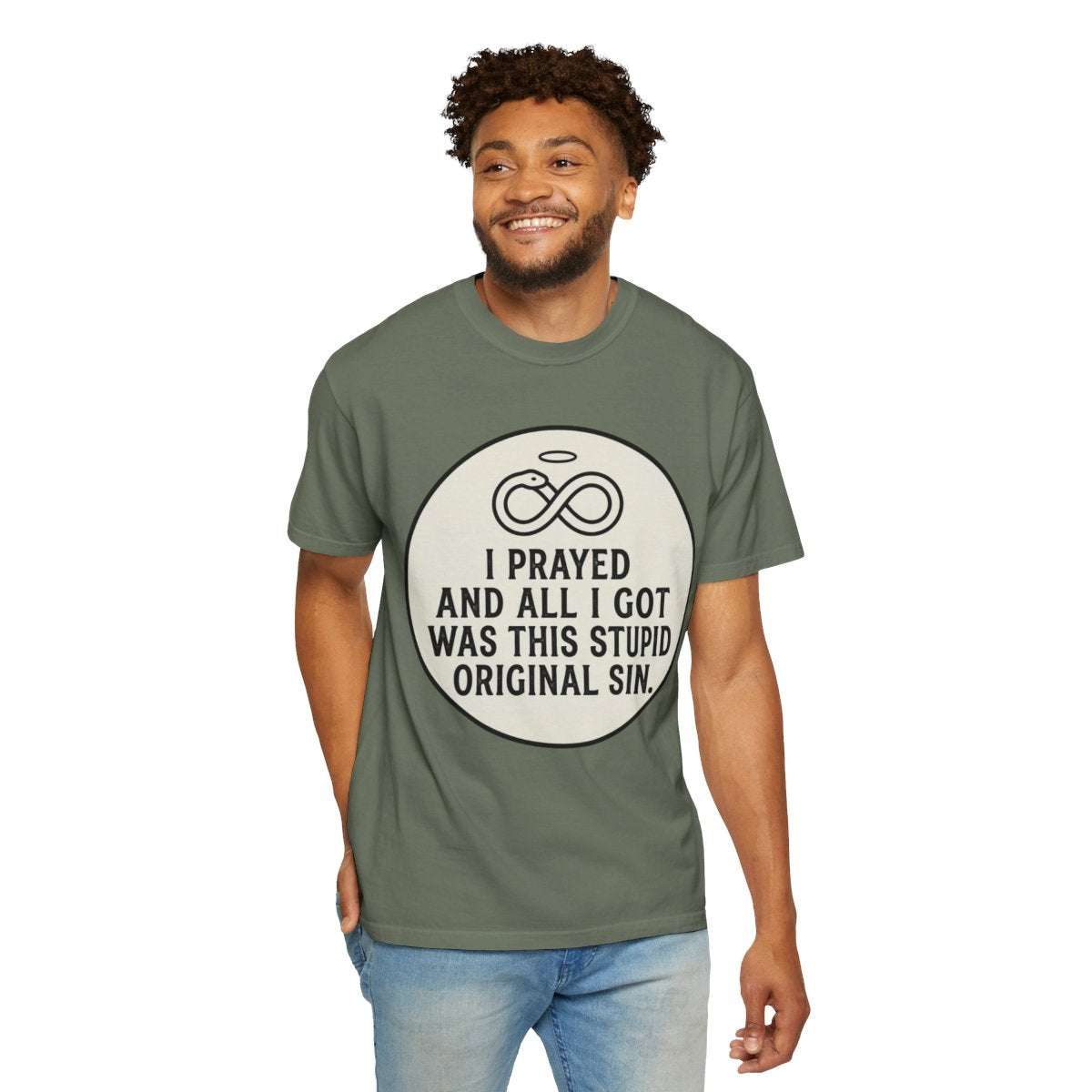 Color: Moss | Good Book Series Original Sin Unisex Garment-Dyed Tee