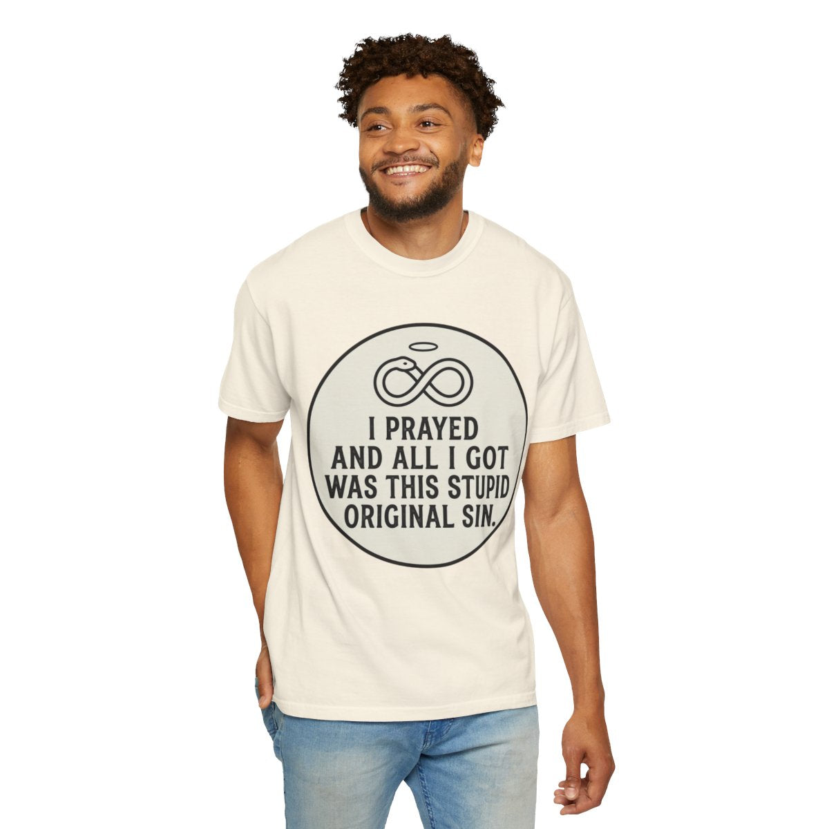 Color: Ivory | Good Book Series Original Sin Unisex Garment-Dyed Tee