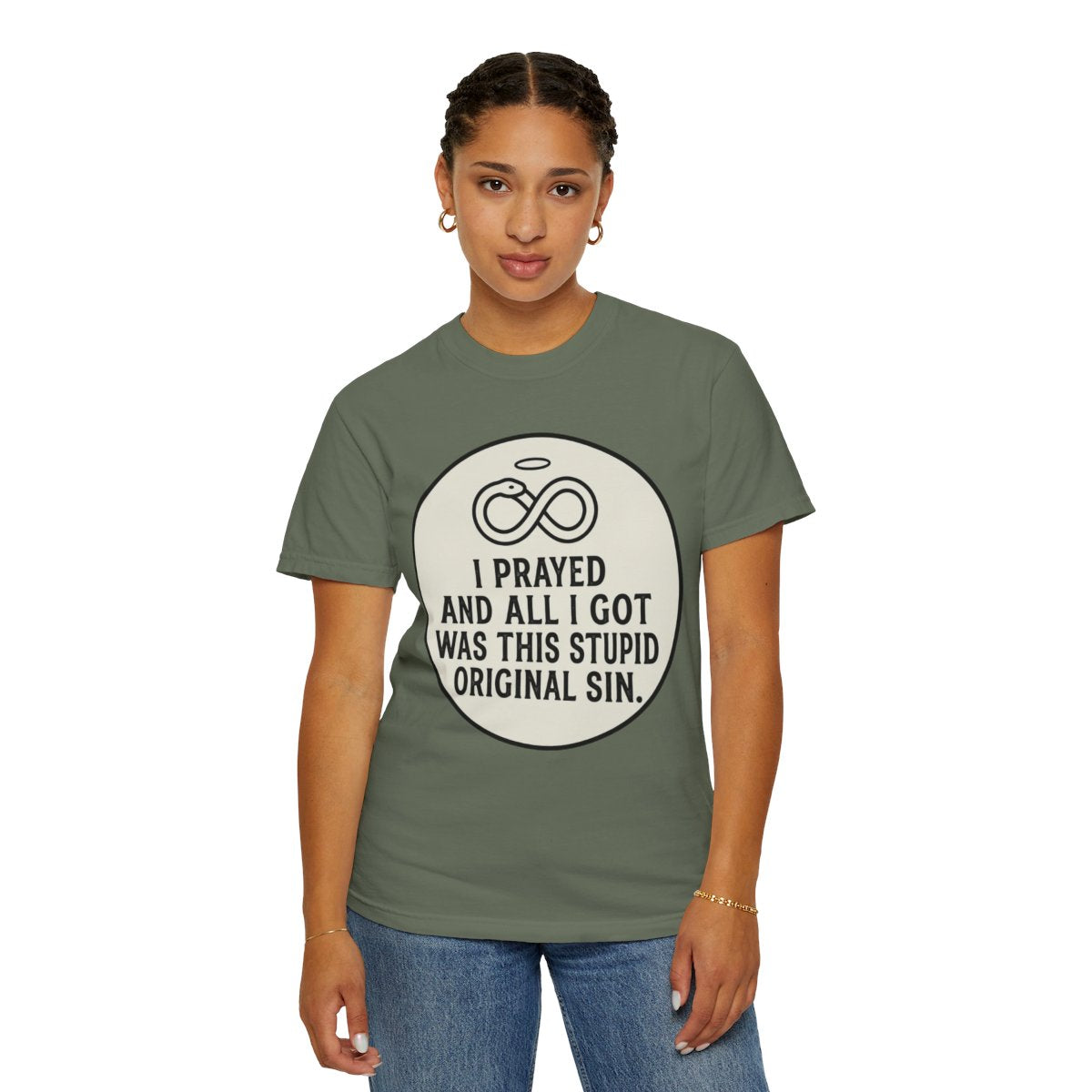 Color: Moss | Good Book Series Original Sin Unisex Garment-Dyed Tee