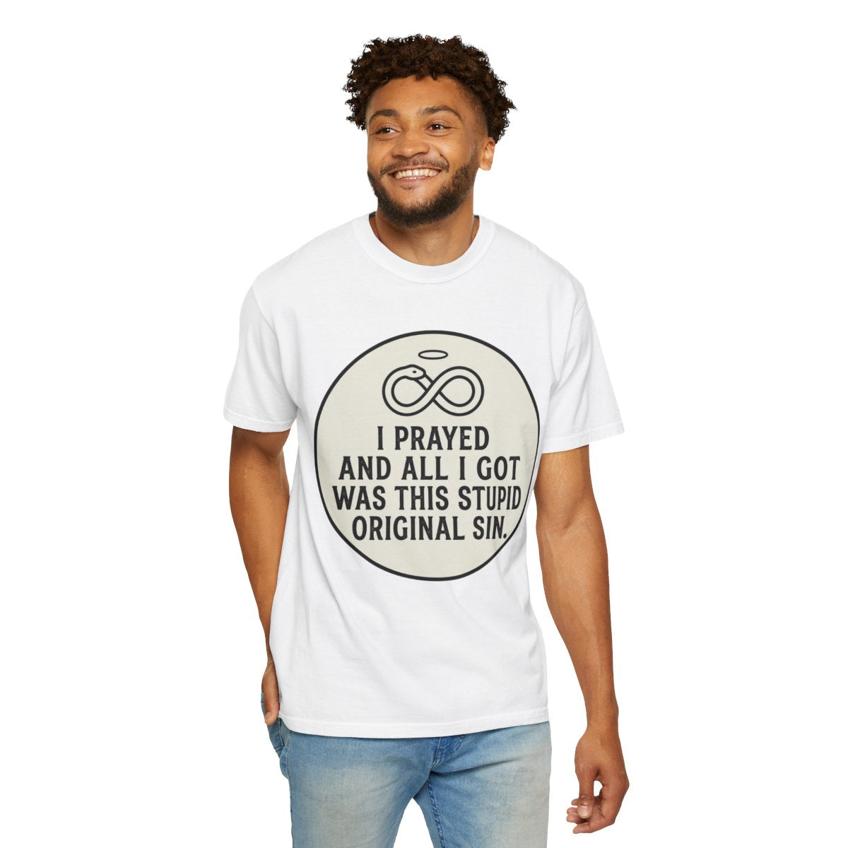Color: White | Good Book Series Original Sin Unisex Garment-Dyed Tee