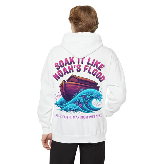 Color: White | Good Book Series Soak it Like Noah's Flood Garment-Dyed Hoodie