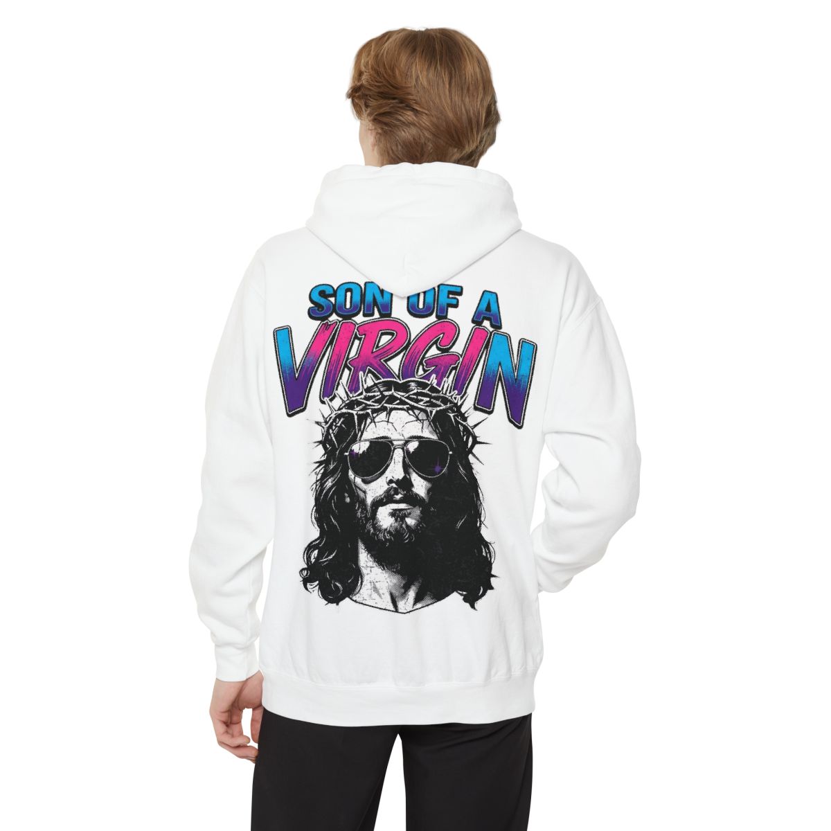 Color: White | Good Book Series - Son of A Virgin Garment-Dyed Hoodie