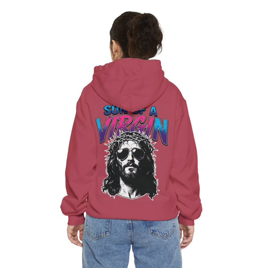 Color: Crimson | Good Book Series - Son of A Virgin Garment-Dyed Hoodie