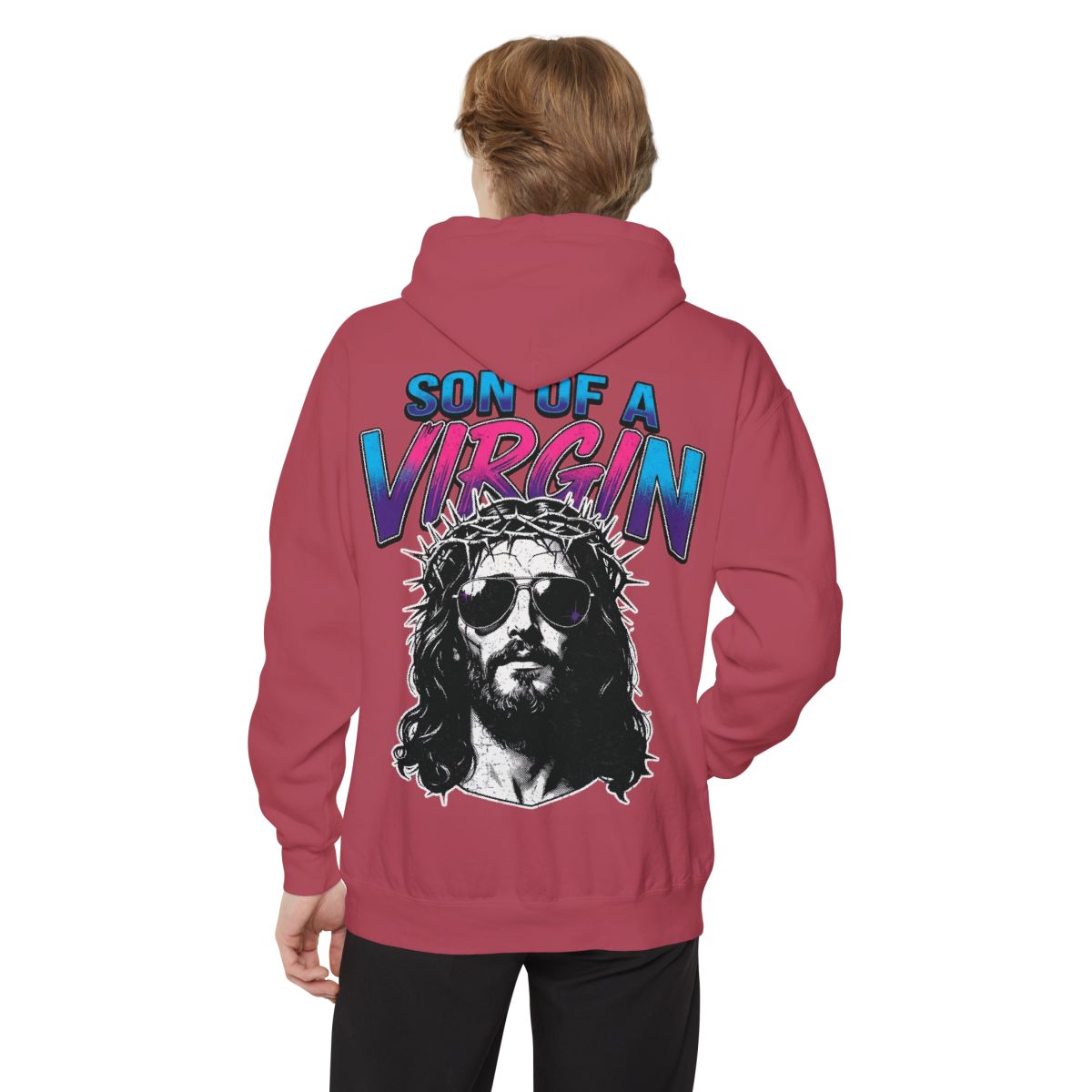Color: Crimson | Good Book Series - Son of A Virgin Garment-Dyed Hoodie