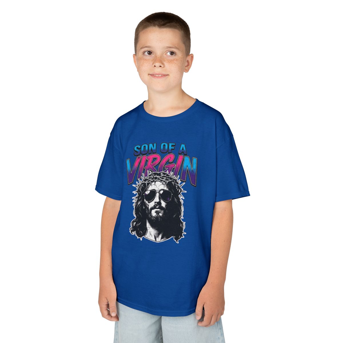 Color: Royal | Good Book Series - Son of A Virgin Kids Tee