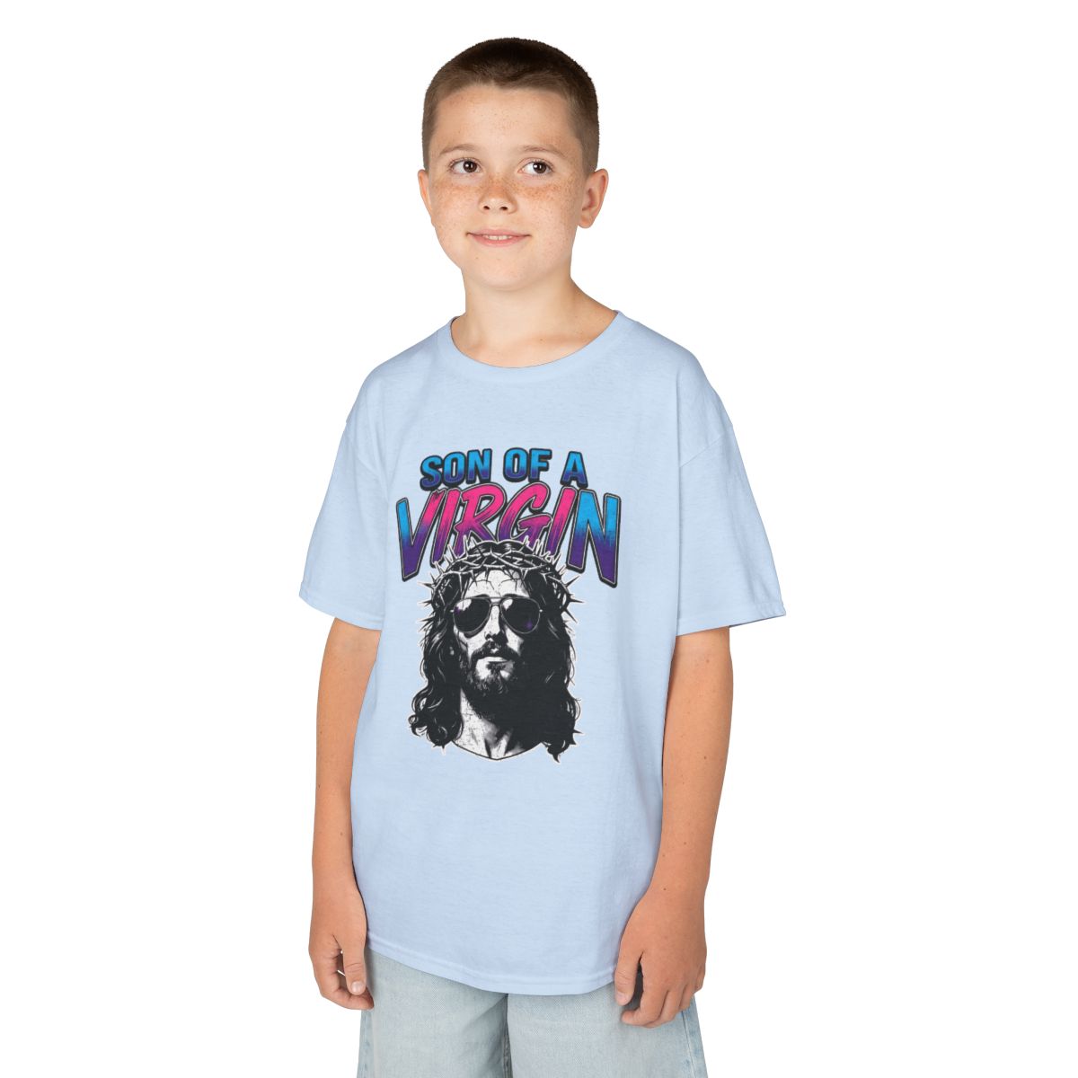 Color: Light Blue | Good Book Series - Son of A Virgin Kids Tee