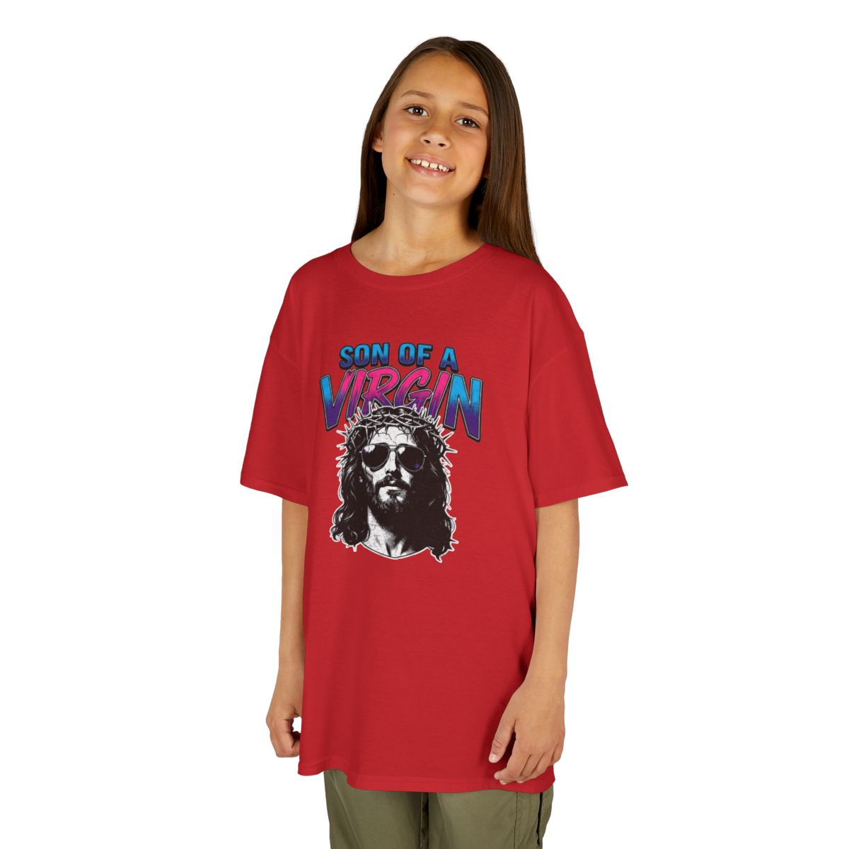 Color: Red | Good Book Series - Son of A Virgin Kids Tee