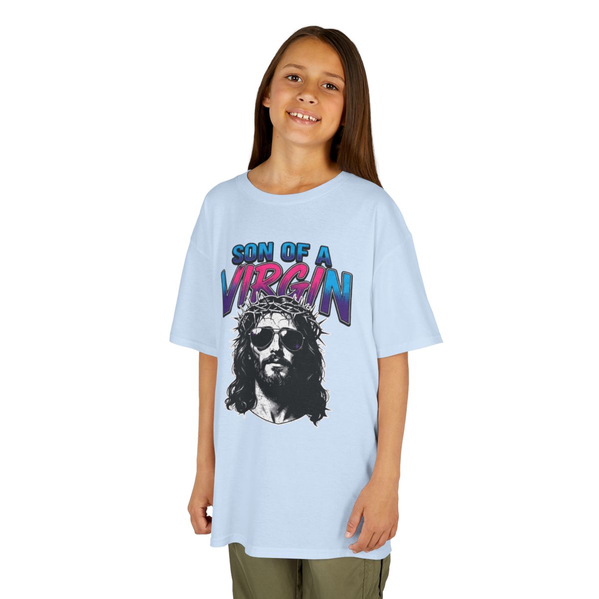 Color: Light Blue | Good Book Series - Son of A Virgin Kids Tee