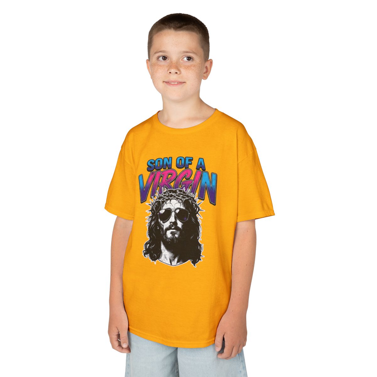 Color: Gold | Good Book Series - Son of A Virgin Kids Tee