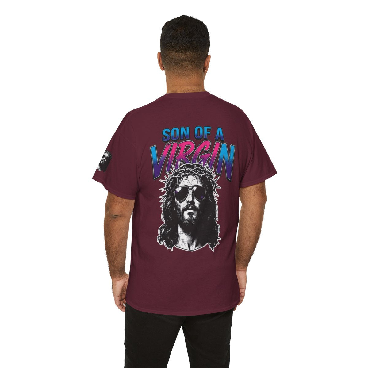 Color: Maroon | Good Book Series - Son of A Virgin Premium Graphic Tee