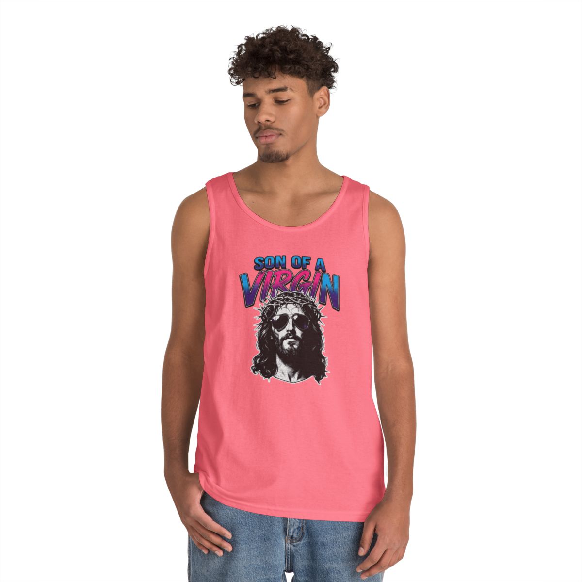 Color: Safety Pink | Good Book Series - Son of A Virgin Tank Top