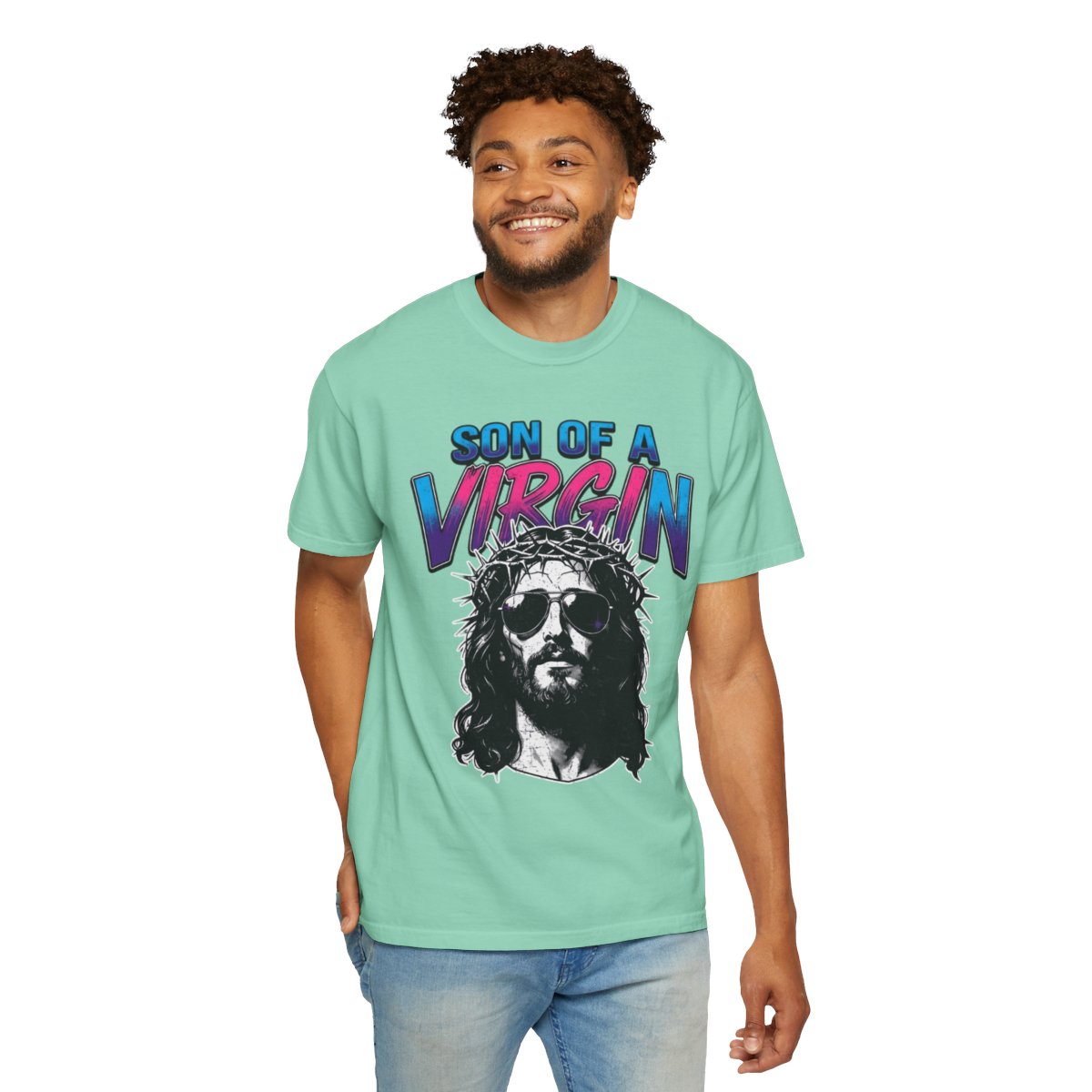 Color: Island Reef | Good Book Series - Son of A Virgin Unisex Garment-Dyed Tee