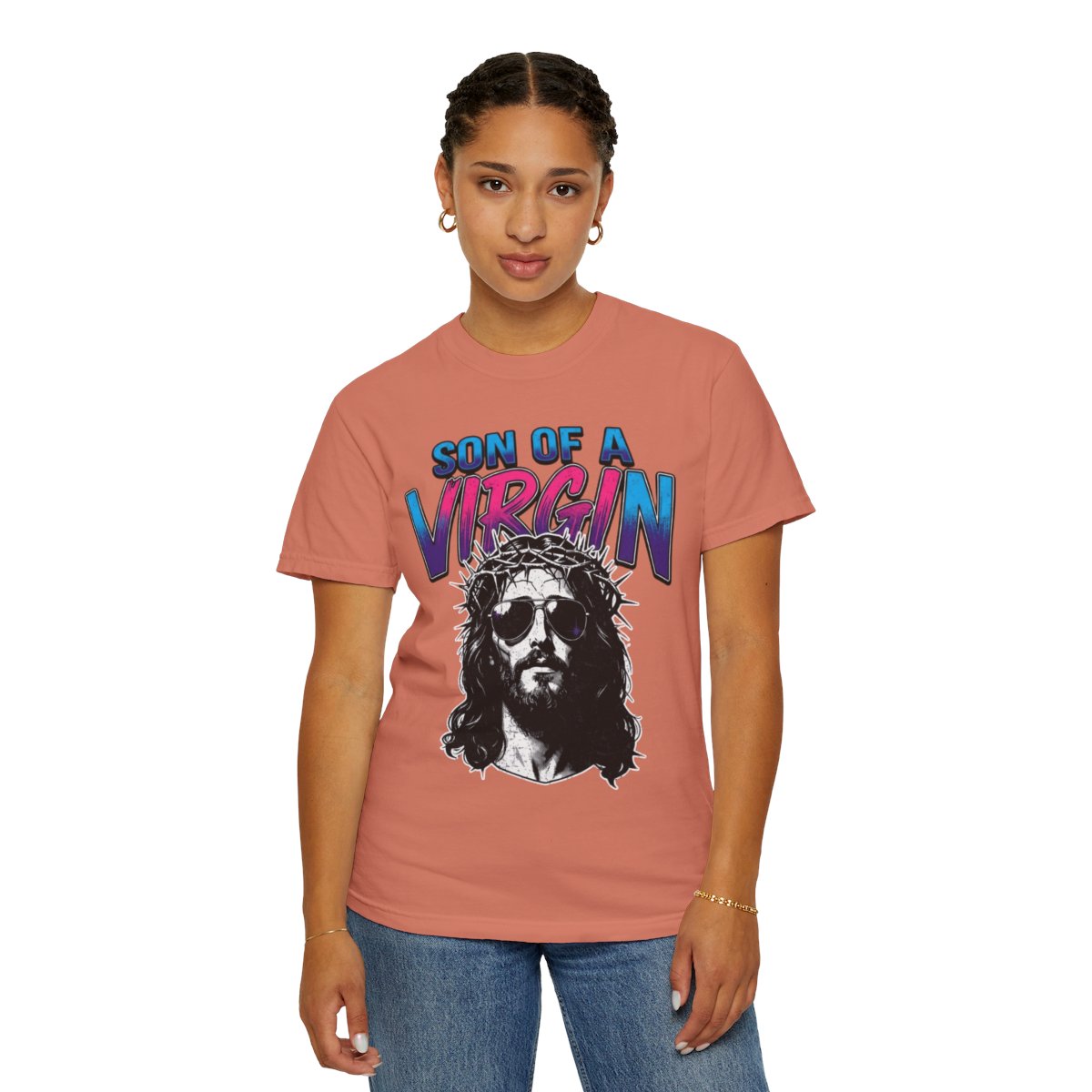 Color: Terracotta | Good Book Series - Son of A Virgin Unisex Garment-Dyed Tee