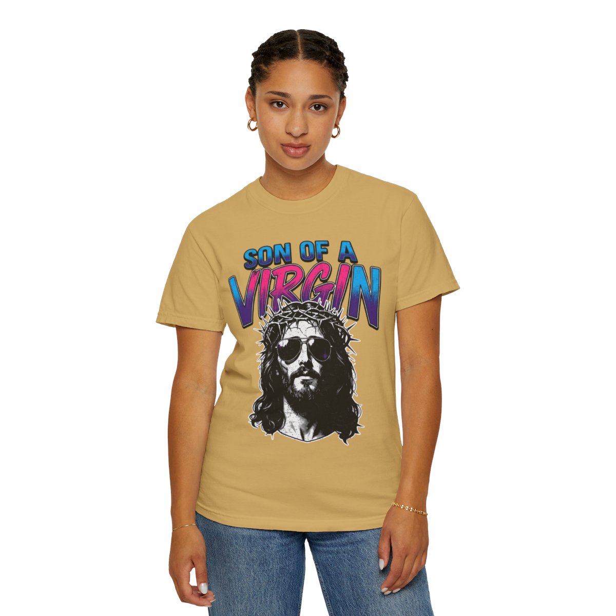 Color: Mustard | Good Book Series - Son of A Virgin Unisex Garment-Dyed Tee