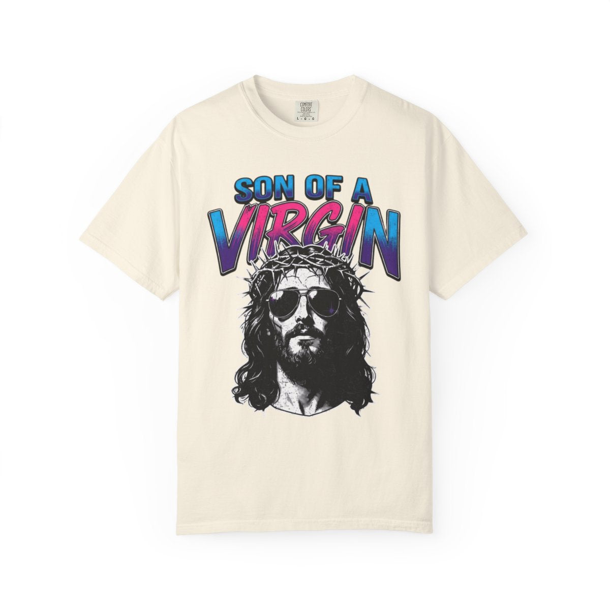 Color: Ivory | Good Book Series - Son of A Virgin Unisex Garment-Dyed Tee