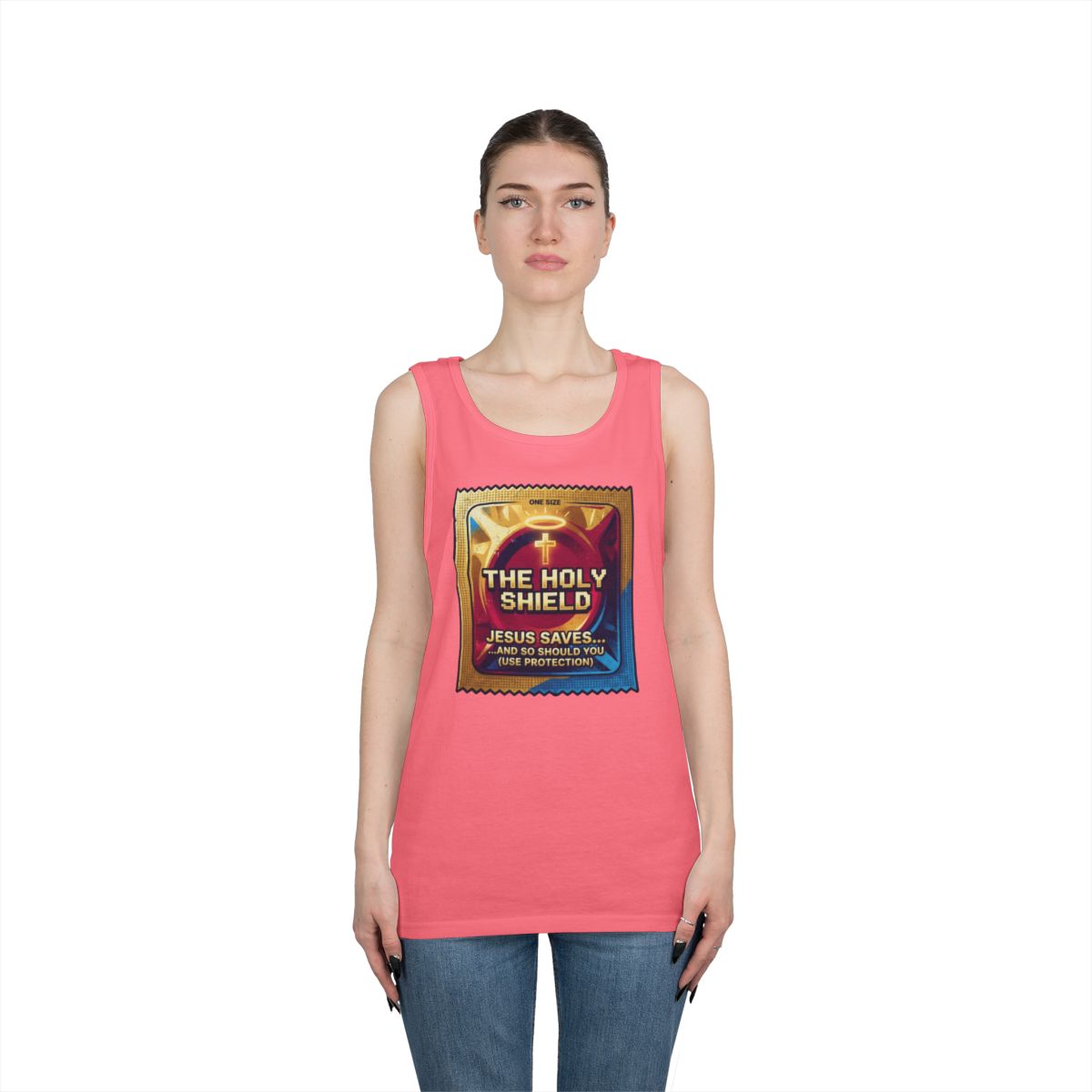 Color: Safety Pink | Good Book Series The Holy Shield Tank Top