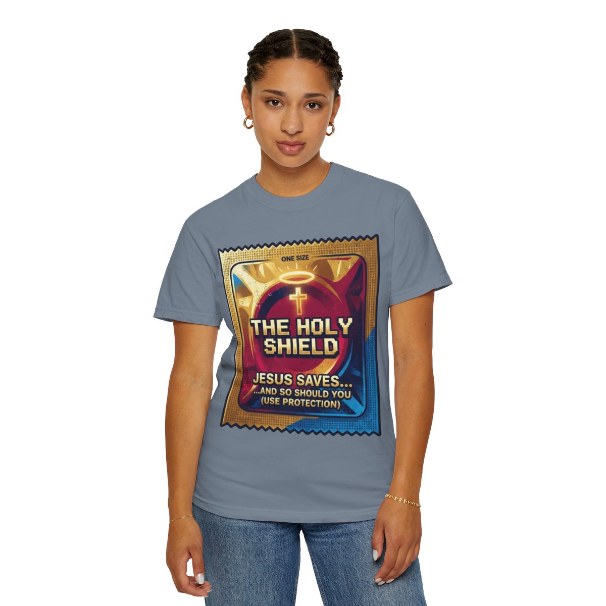 Color: Blue Jean | Good Book Series The Holy Shield Unisex Garment-Dyed Tee