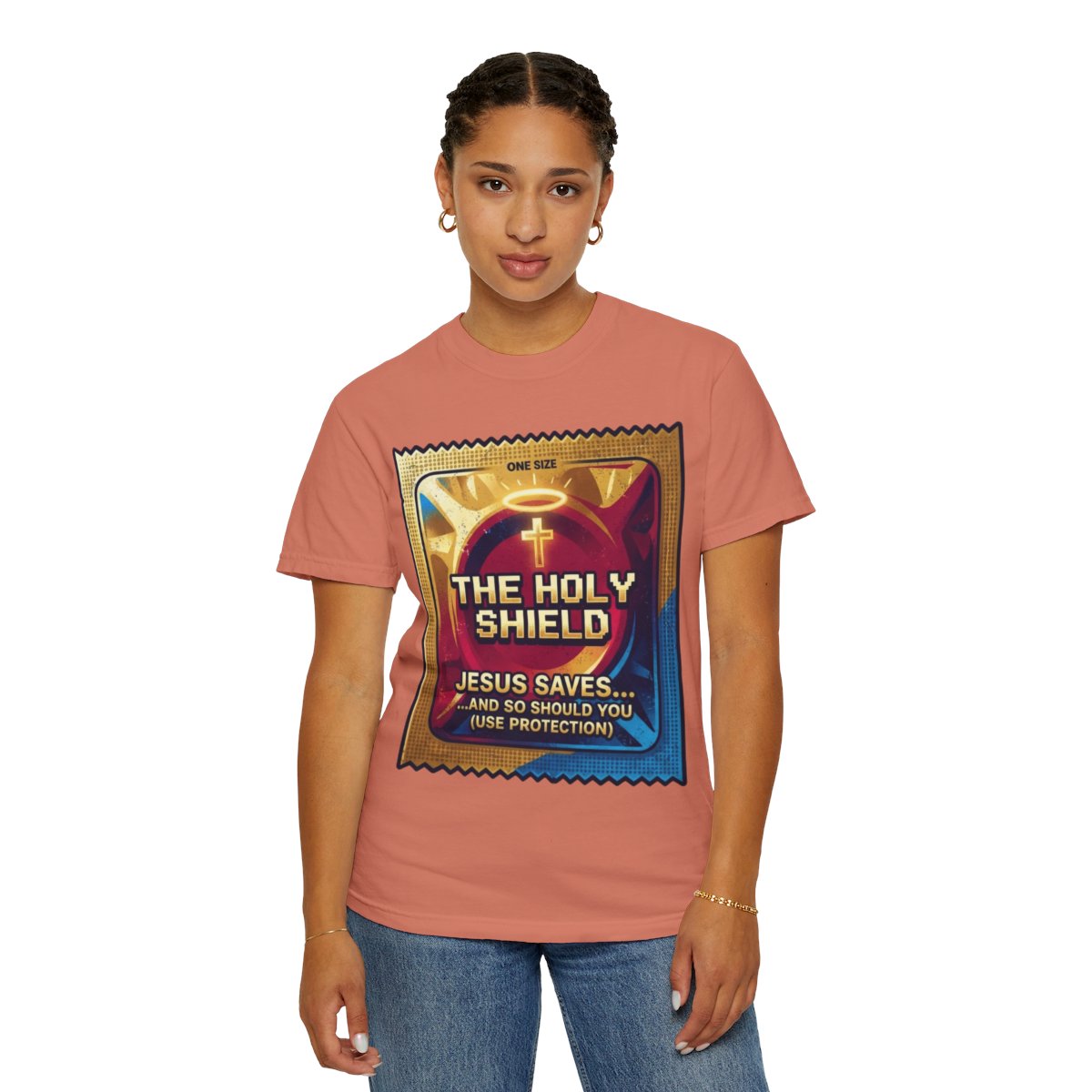 Color: Terracotta | Good Book Series The Holy Shield Unisex Garment-Dyed Tee