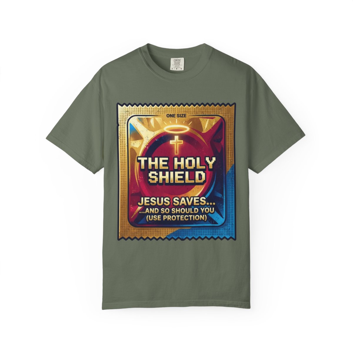 Color: Moss | Good Book Series The Holy Shield Unisex Garment-Dyed Tee