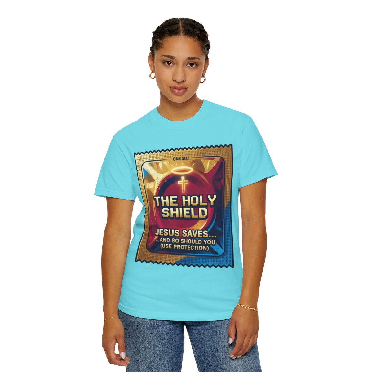 Color: Lagoon Blue | Good Book Series The Holy Shield Unisex Garment-Dyed Tee