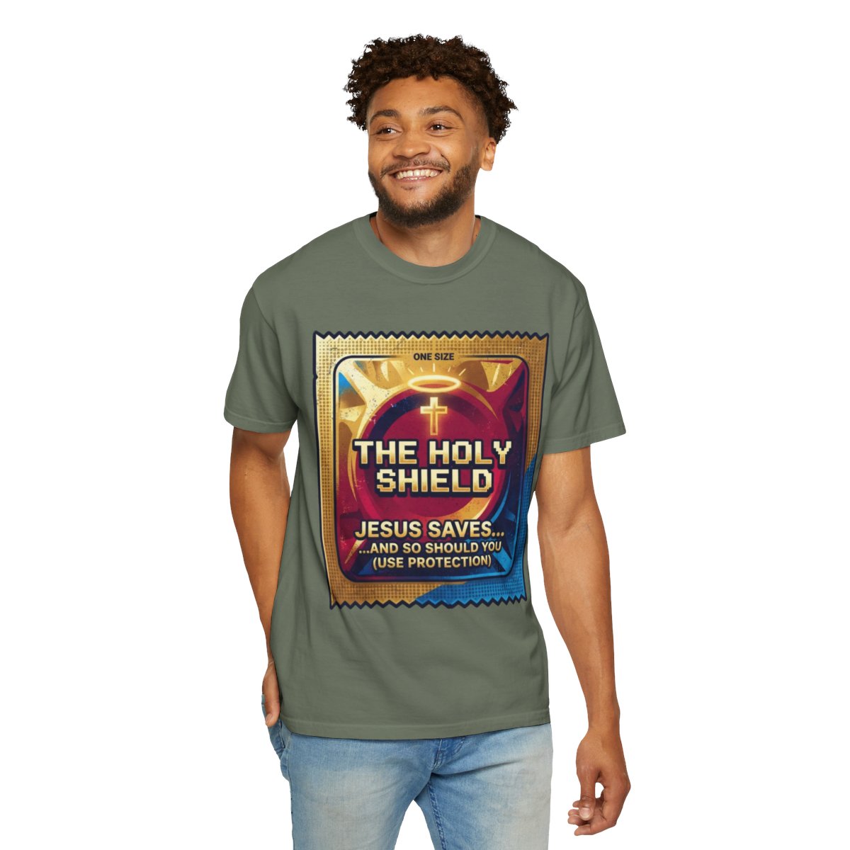 Color: Moss | Good Book Series The Holy Shield Unisex Garment-Dyed Tee