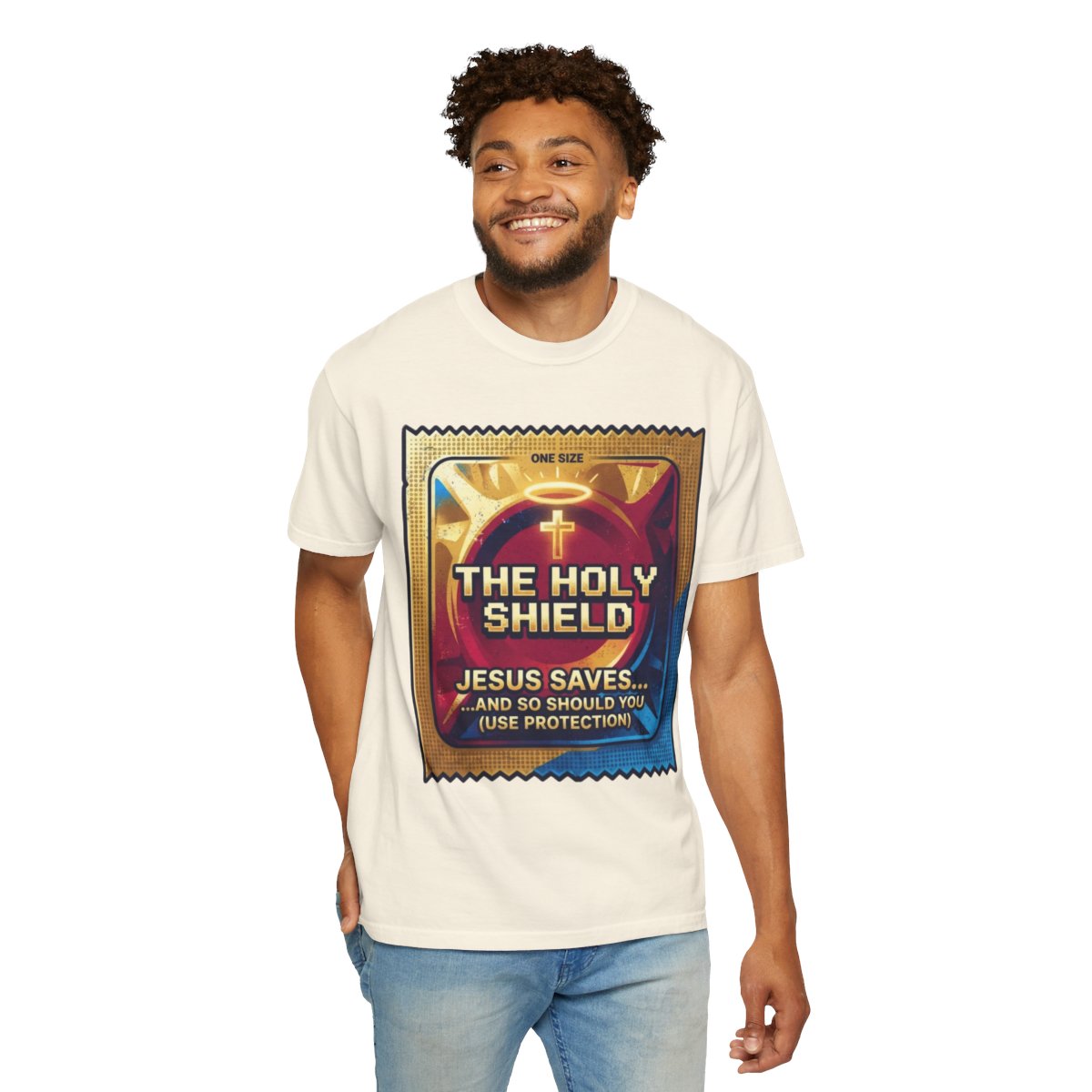 Color: Ivory | Good Book Series The Holy Shield Unisex Garment-Dyed Tee