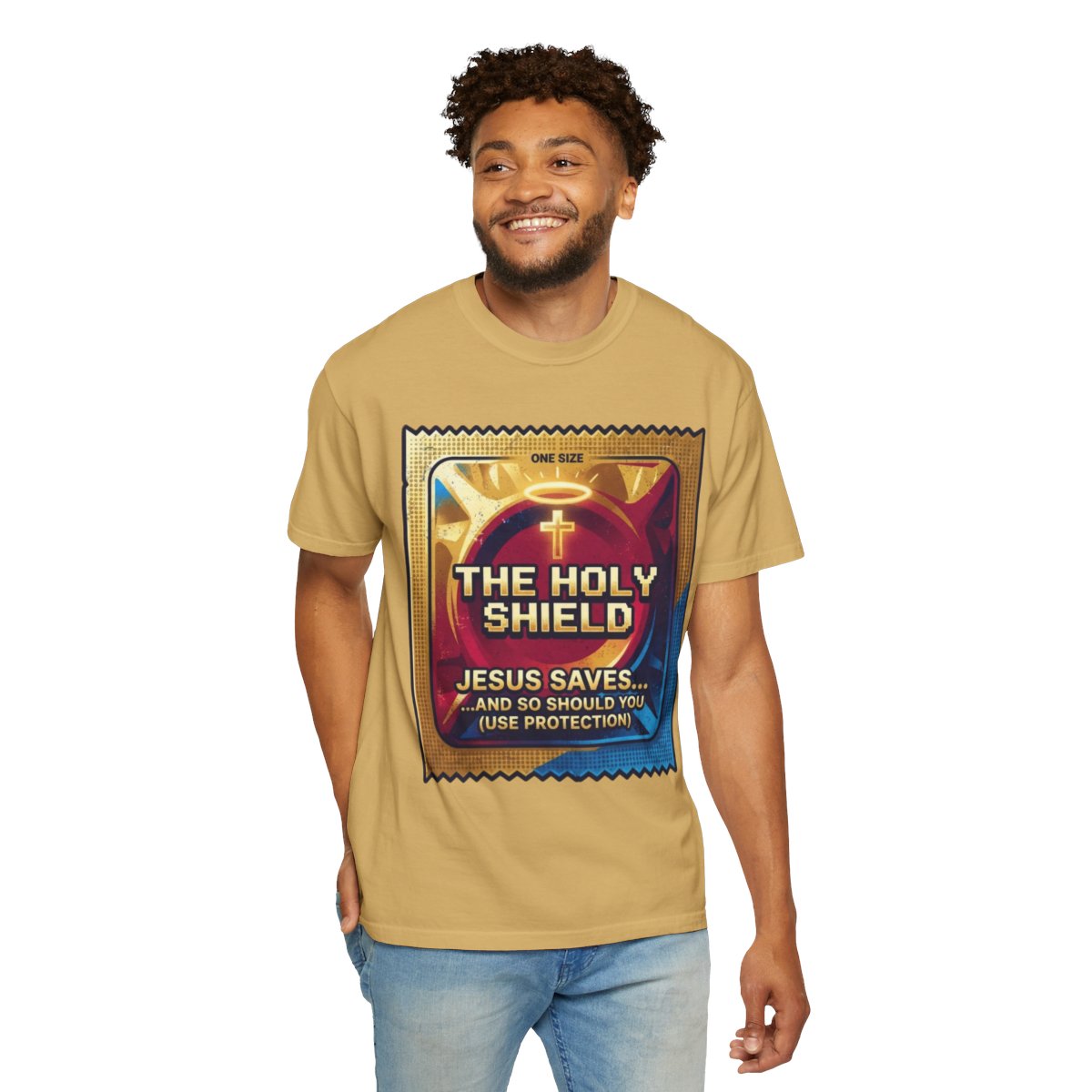 Color: Mustard | Good Book Series The Holy Shield Unisex Garment-Dyed Tee
