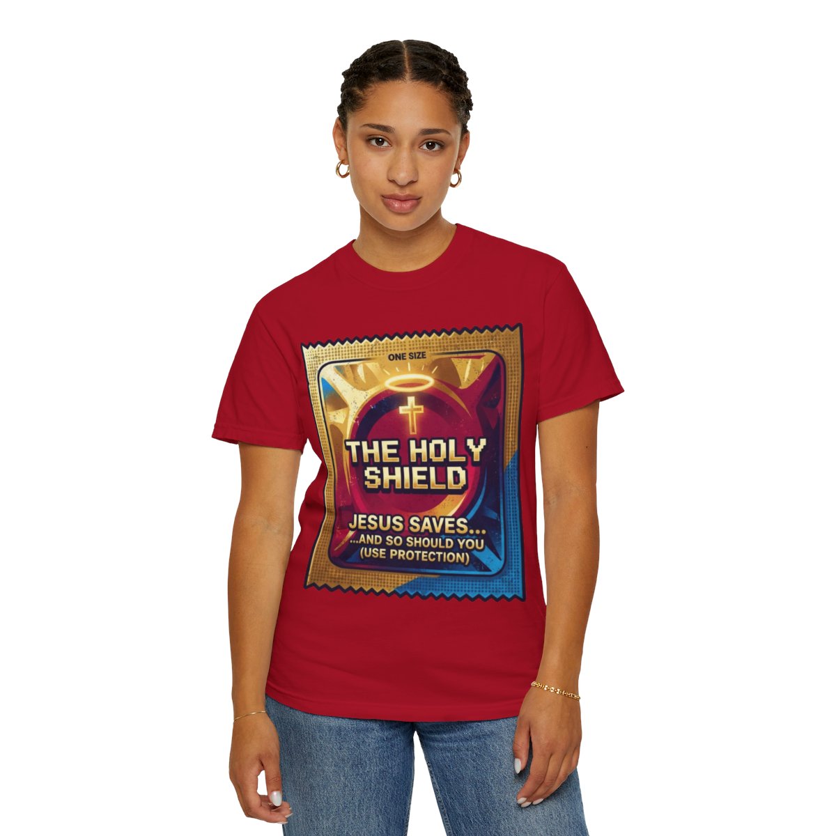 Color: Red | Good Book Series The Holy Shield Unisex Garment-Dyed Tee