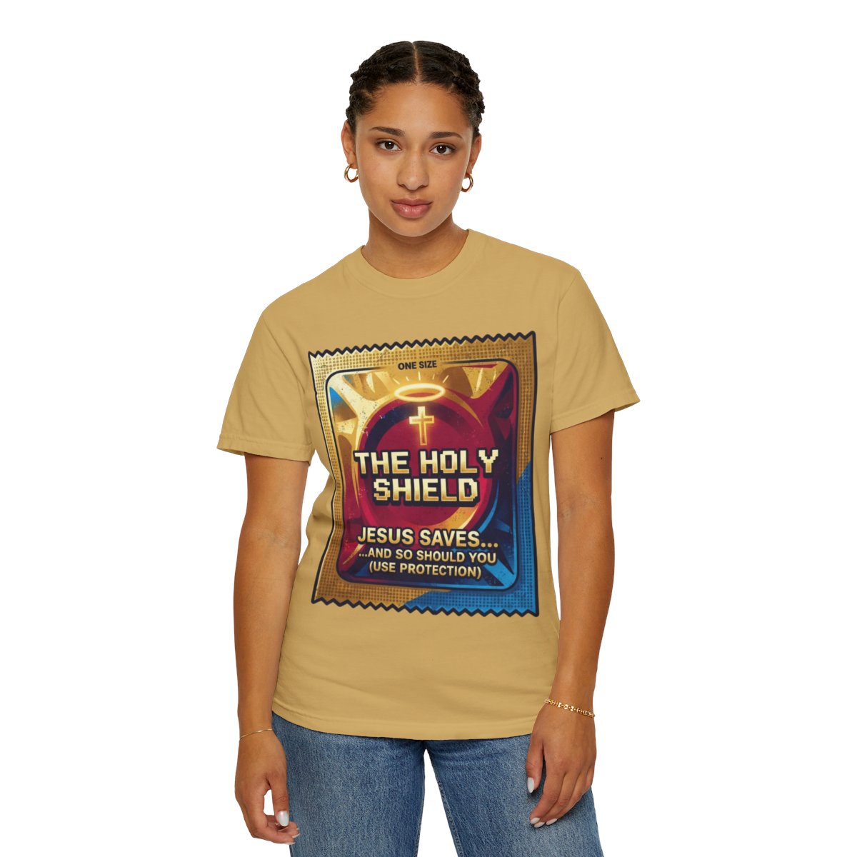 Color: Mustard | Good Book Series The Holy Shield Unisex Garment-Dyed Tee