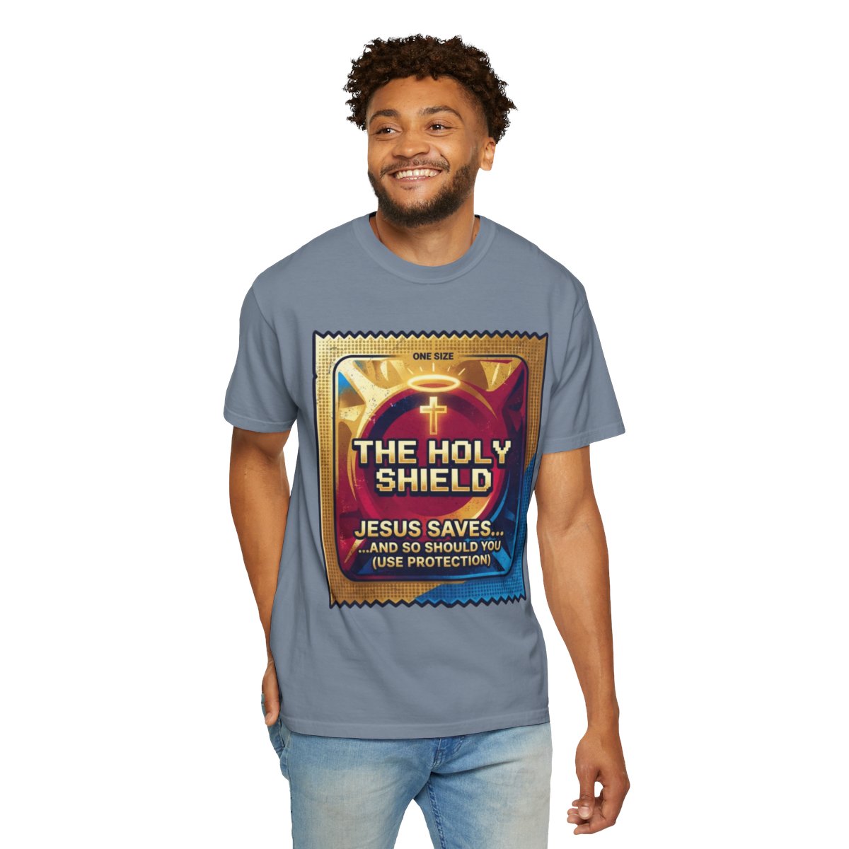 Color: Blue Jean | Good Book Series The Holy Shield Unisex Garment-Dyed Tee