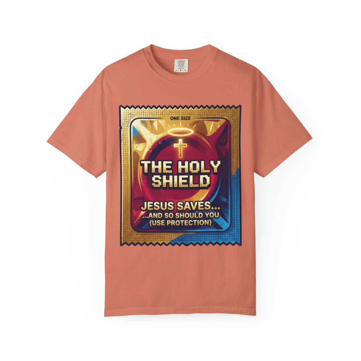 Color: Terracotta | Good Book Series The Holy Shield Unisex Garment-Dyed Tee
