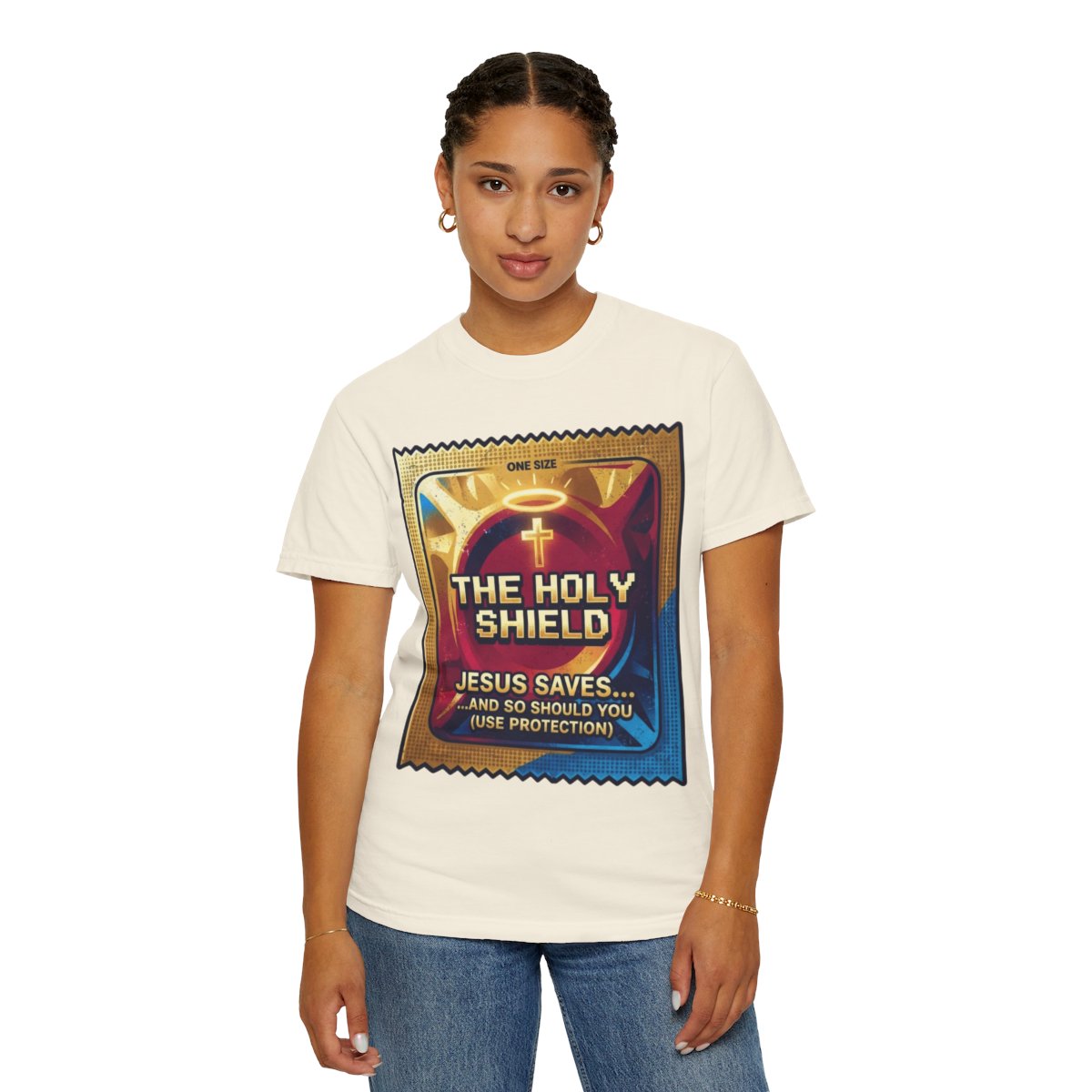 Color: Ivory | Good Book Series The Holy Shield Unisex Garment-Dyed Tee