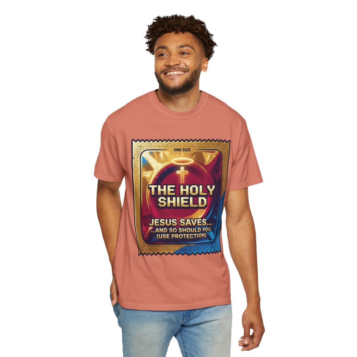 Color: Terracotta | Good Book Series The Holy Shield Unisex Garment-Dyed Tee