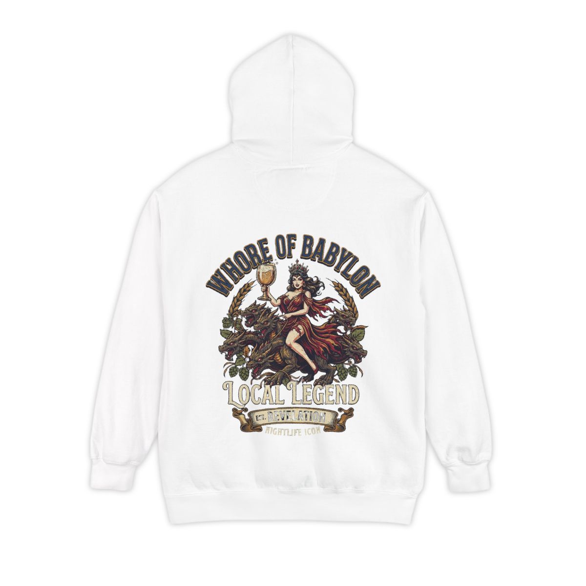 Color: White | Good Book Series Whore of Babylon Garment-Dyed Hoodie