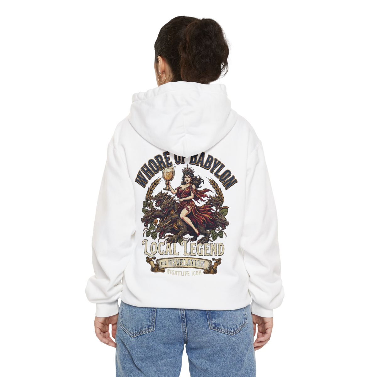 Color: White | Good Book Series Whore of Babylon Garment-Dyed Hoodie