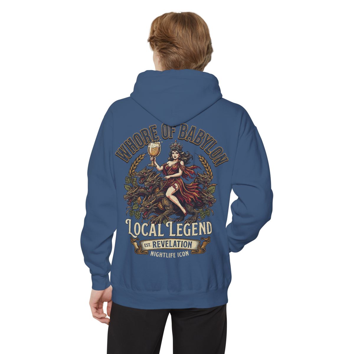 Color: True Navy | Good Book Series Whore of Babylon Garment-Dyed Hoodie